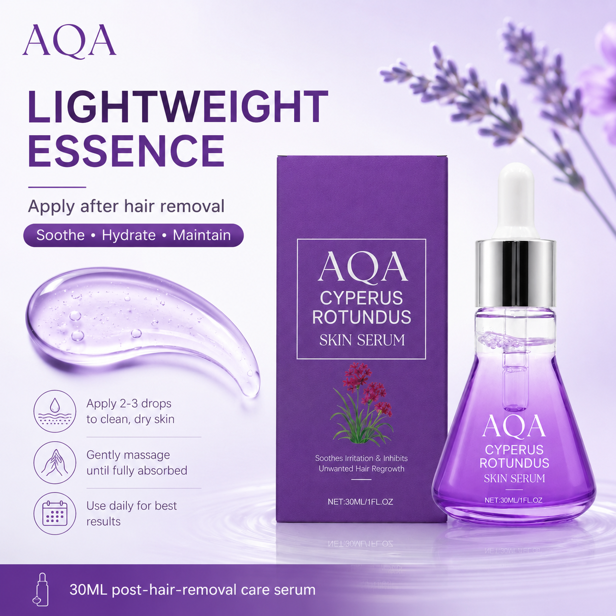 AQA Hair Removal Care Essence – Calm Skin, Smooth Longer, Post-Hair Removal Serum for Soothing, Hydration & Unwanted Hair Regrowth Care, 30ML