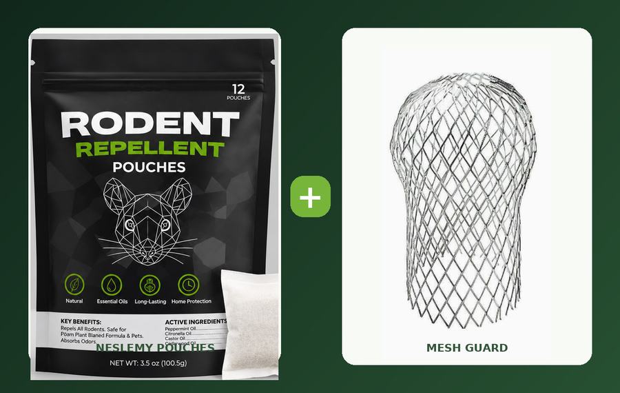 NESLEMY-style rodent repellent pouch packaging for optional pairing