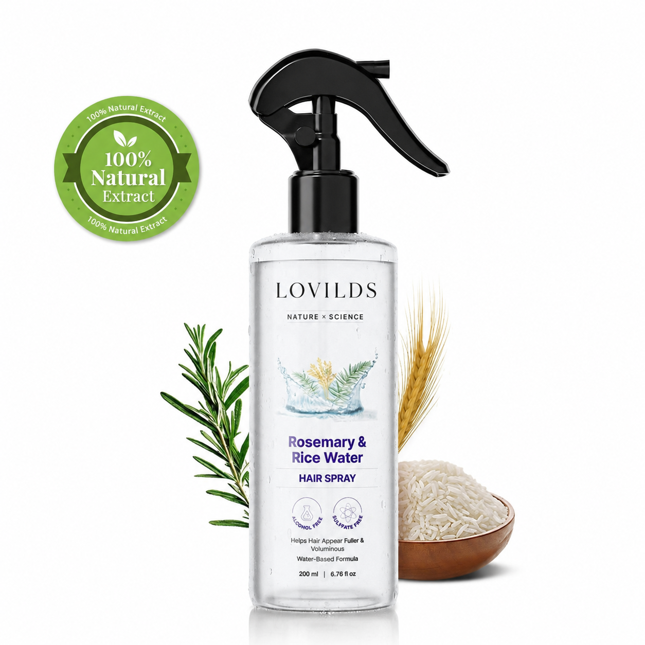 LOVILDS Rosemary Water and Rice Water |100% Natural Extract | Soft & Smooth Hair Non-Greasy & Fast Absorbing | 200 ml