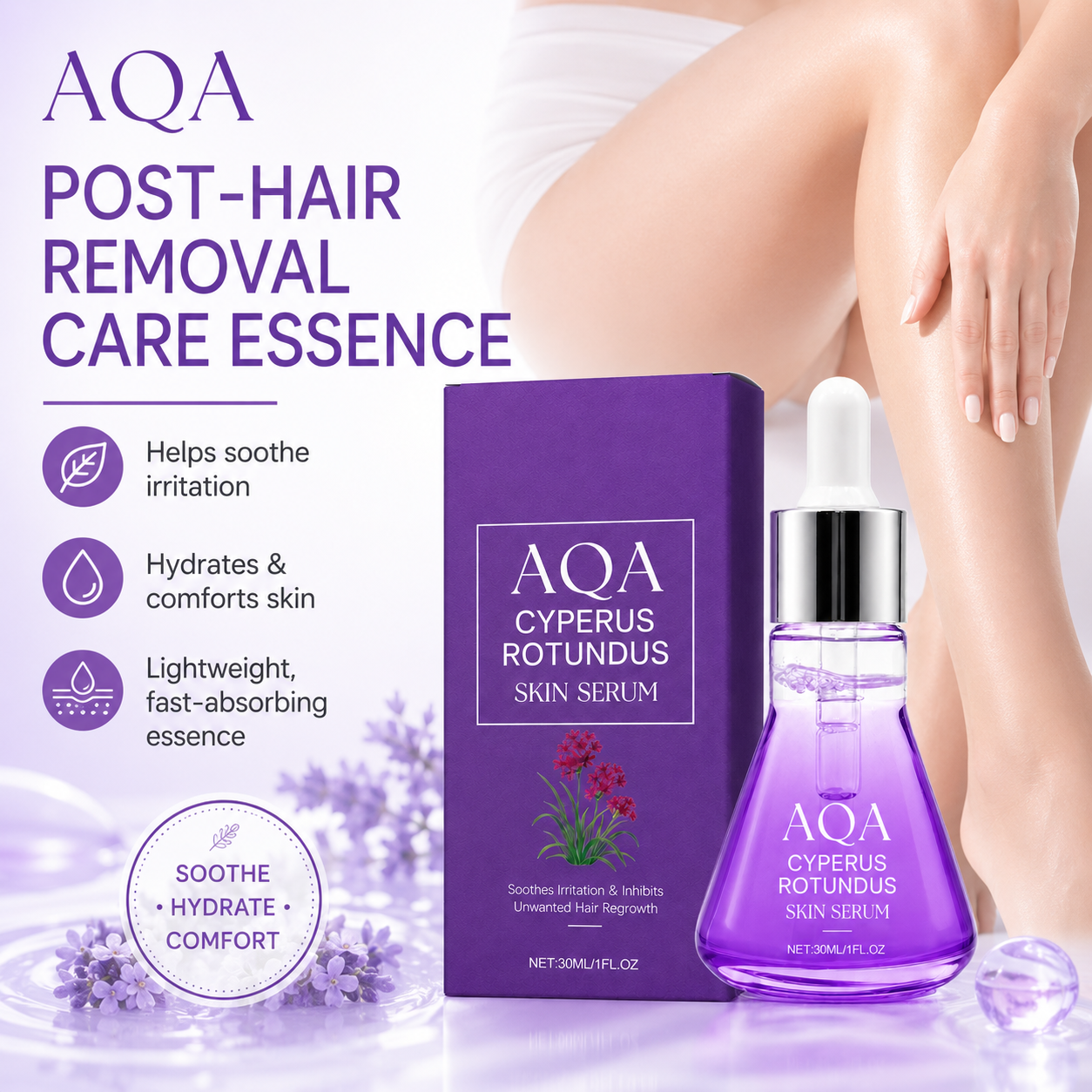 AQA Hair Removal Care Essence – Calm Skin, Smooth Longer, Post-Hair Removal Serum for Soothing, Hydration & Unwanted Hair Regrowth Care, 30ML