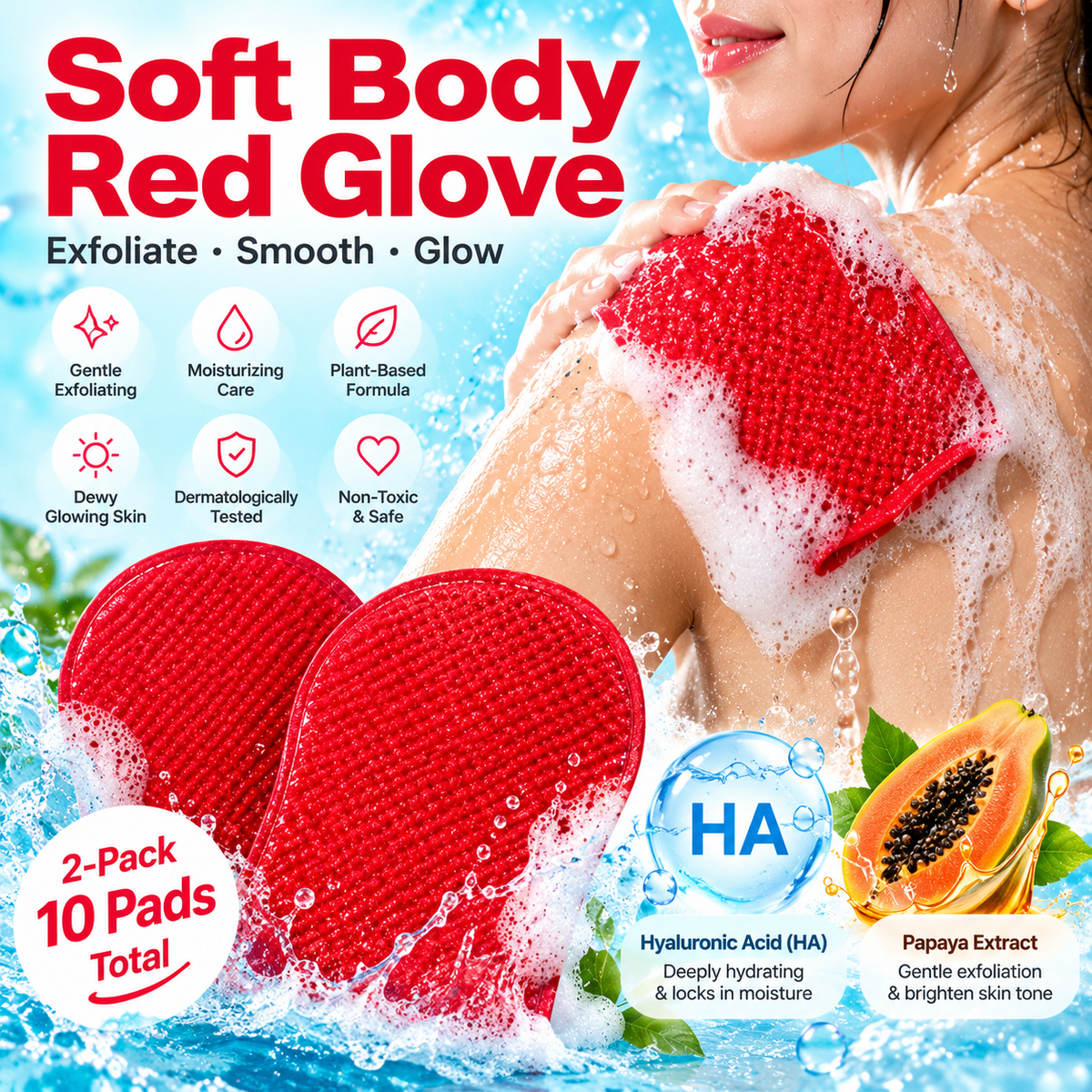NESLEMY 2-Pack Exfoliating Body Glove Set (5 Pads Each, 10 Total in Box) - Exfoliating Bath Washcloth