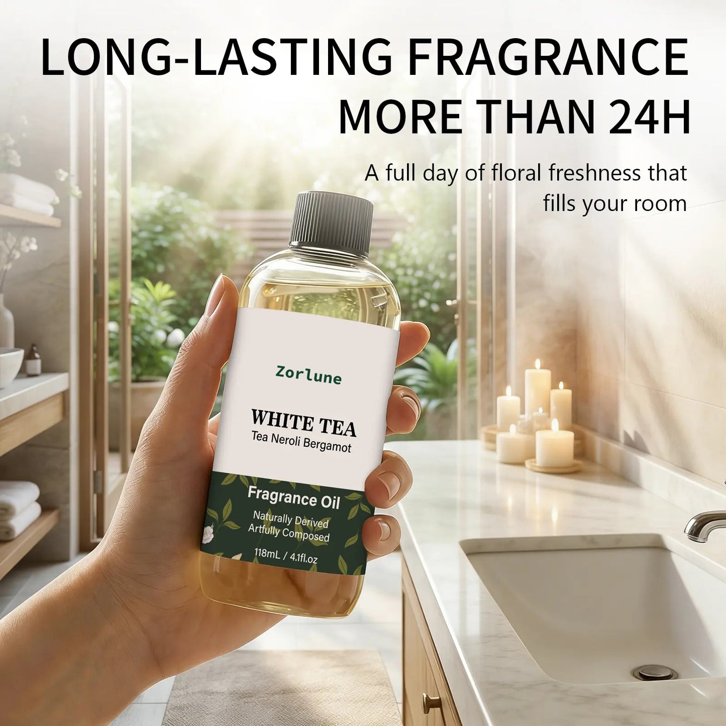 Zorlune Hotel Diffuser Oil Refill – 🌼White Tea, 🏵️Neroli & Bergamot Home Fragrance