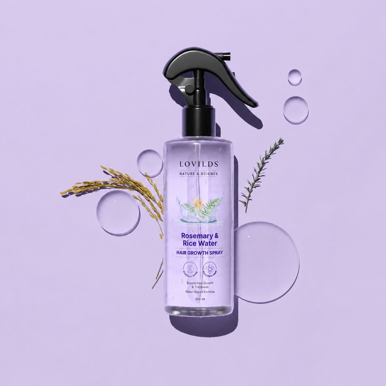 LOVILDS Rosemary Water and Rice Water |100% Natural Extract | Soft & Smooth Hair Non-Greasy & Fast Absorbing | 200 ml