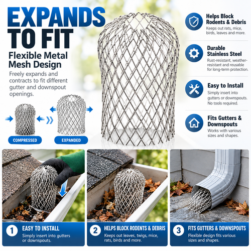 Expandable Gutter Mesh Guard – Helps Block Rodents & Debris