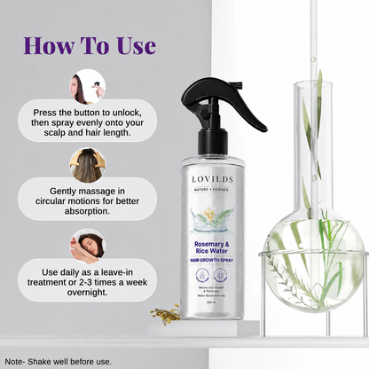 LOVILDS Rosemary Water and Rice Water |100% Natural Extract | Soft & Smooth Hair Non-Greasy & Fast Absorbing | 200 ml