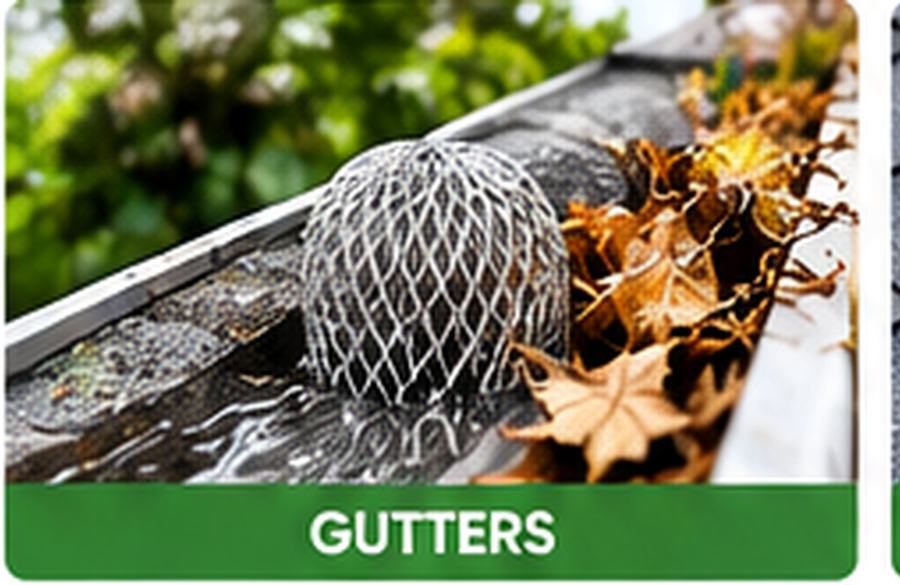 Metal mesh guard positioned in a gutter with leaves