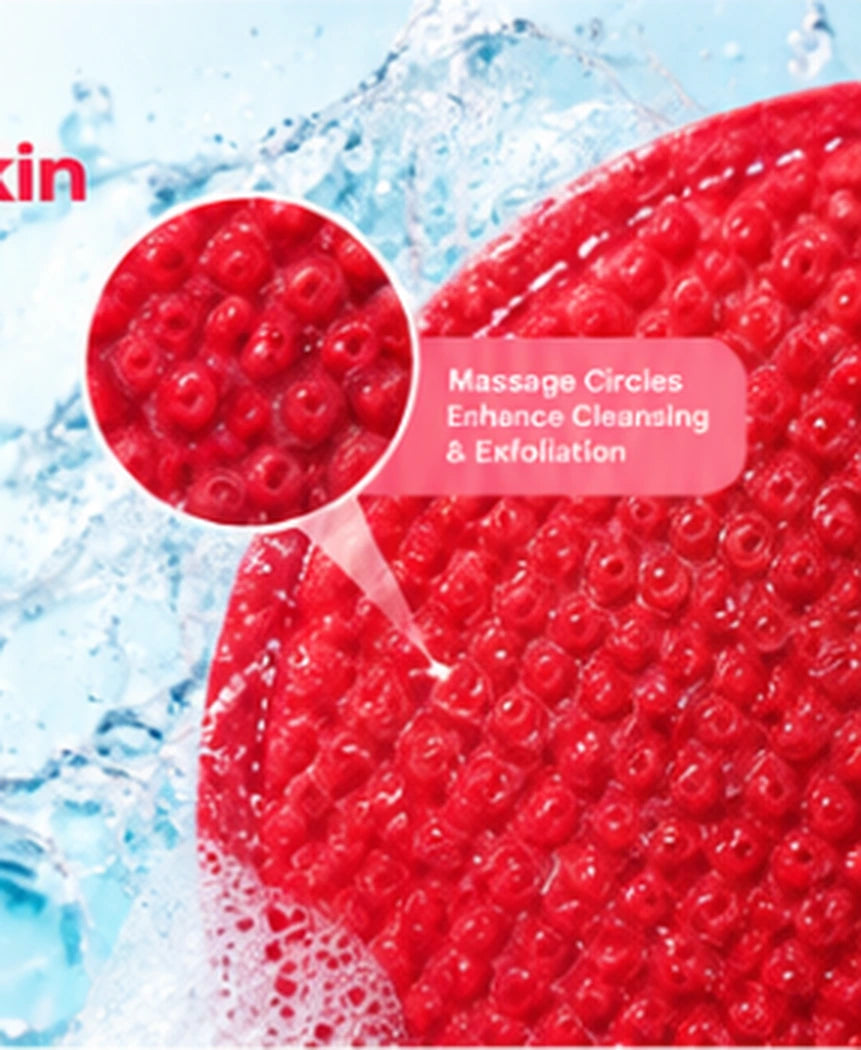 Close-up of the red exfoliating glove texture